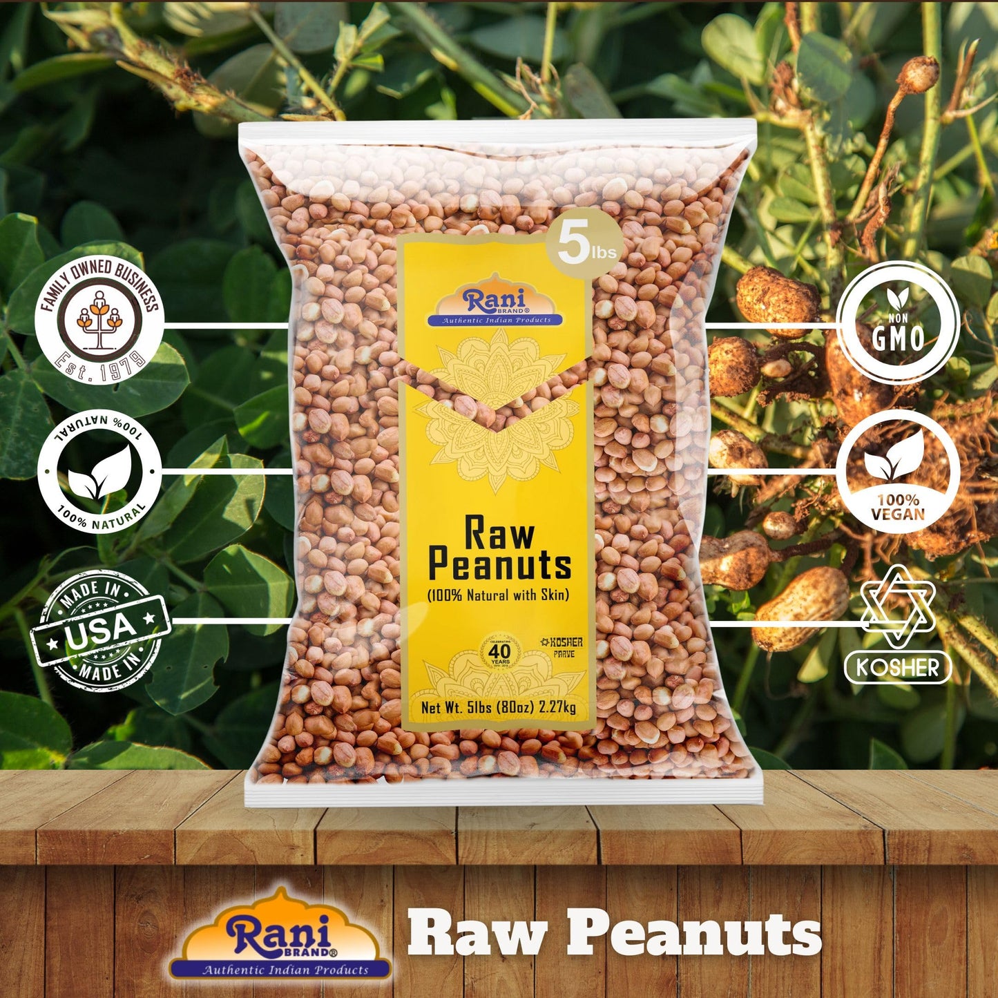 Rani Peanuts, Raw Whole With Skin (uncooked, unsalted) 80oz (5lbs) 2.27kg Bulk ~ All Natural | Vegan | Kosher | Gluten Friendly