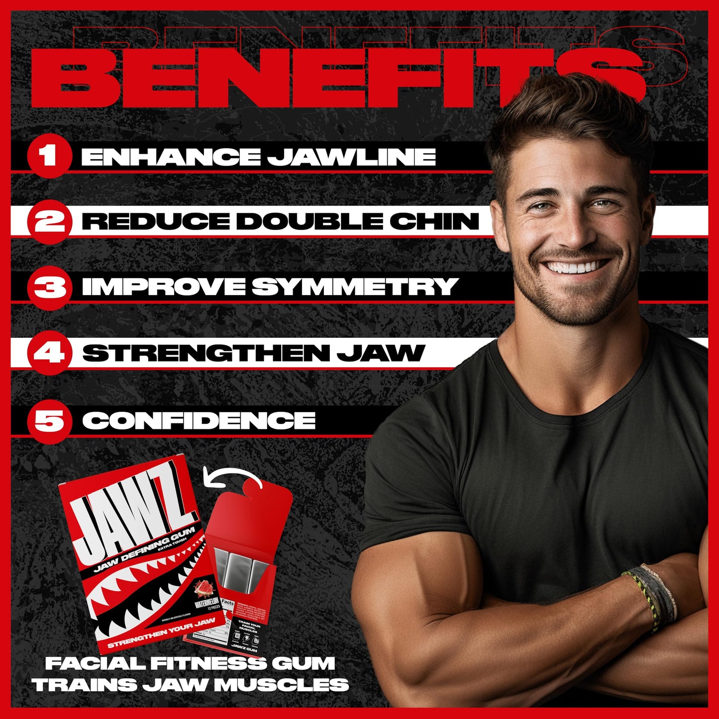 Jawz Gum Jawline Chewing Gum, 4 Pack Box, Watermelon, Face Slimming And Toning, Sugar Free