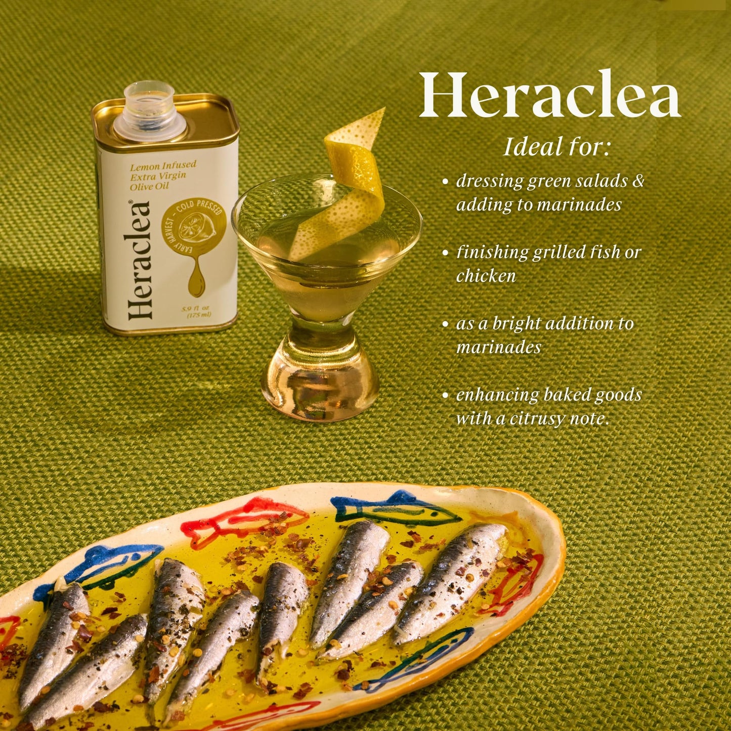 Heraclea Lemon Infused Extra Virgin Olive Oil, Organic Olive Oil, Extra Virgin, Cold Pressed, Polyphenol Rich EVOO, 5.9oz Bottle