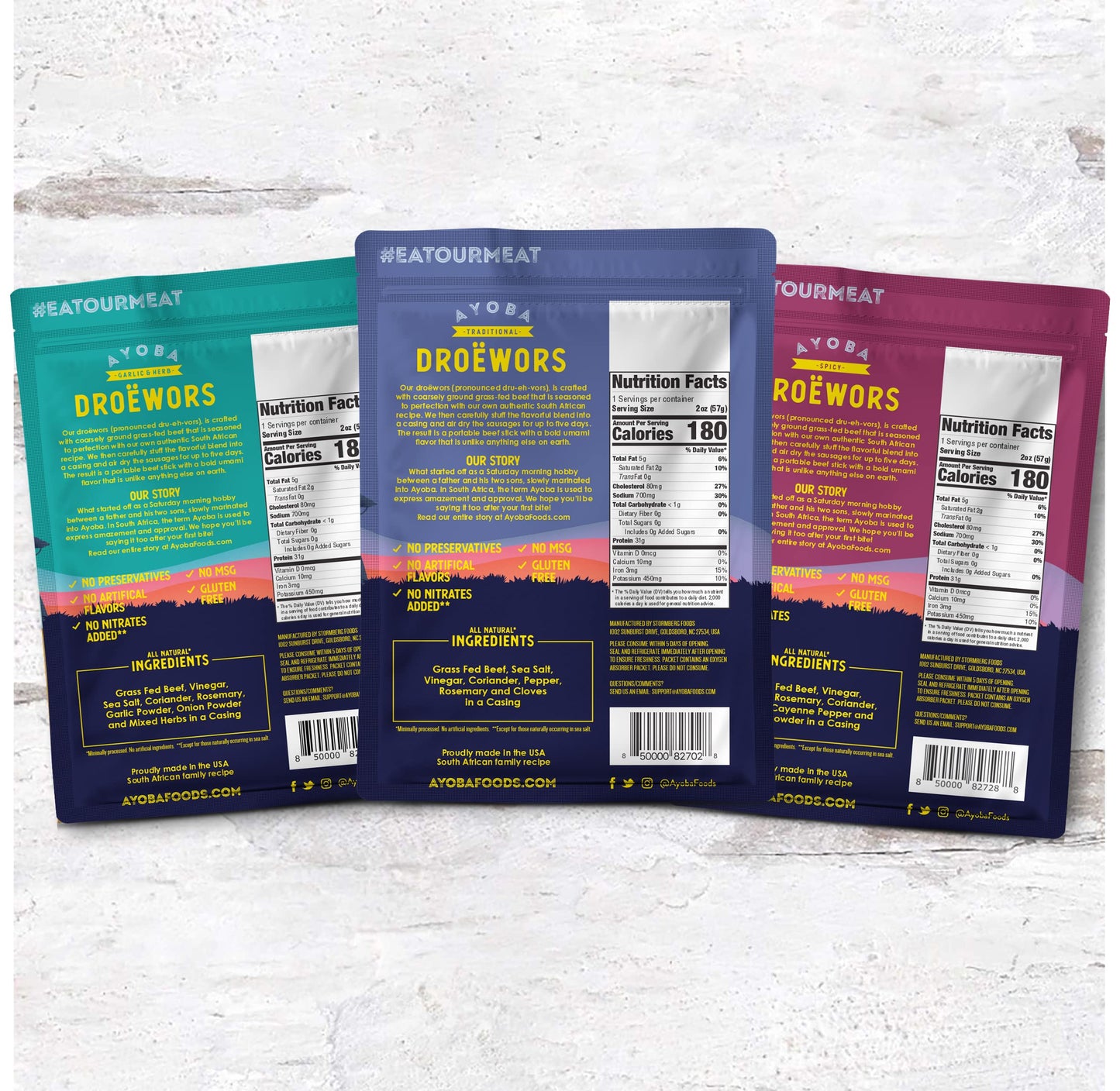Ayoba-Yo Droewors Beef Sticks Variety Pack - Keto Friendly, Low Carb, Gluten Free, 2 Ounce, Pack of 3