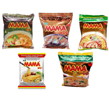Mama Oriental Style Instant Noodles Mix Flavor Bundle Package Total 30 Packs (5 Flavor Mix Shrimp Tom Yum Flavor, Shrimp Creamy