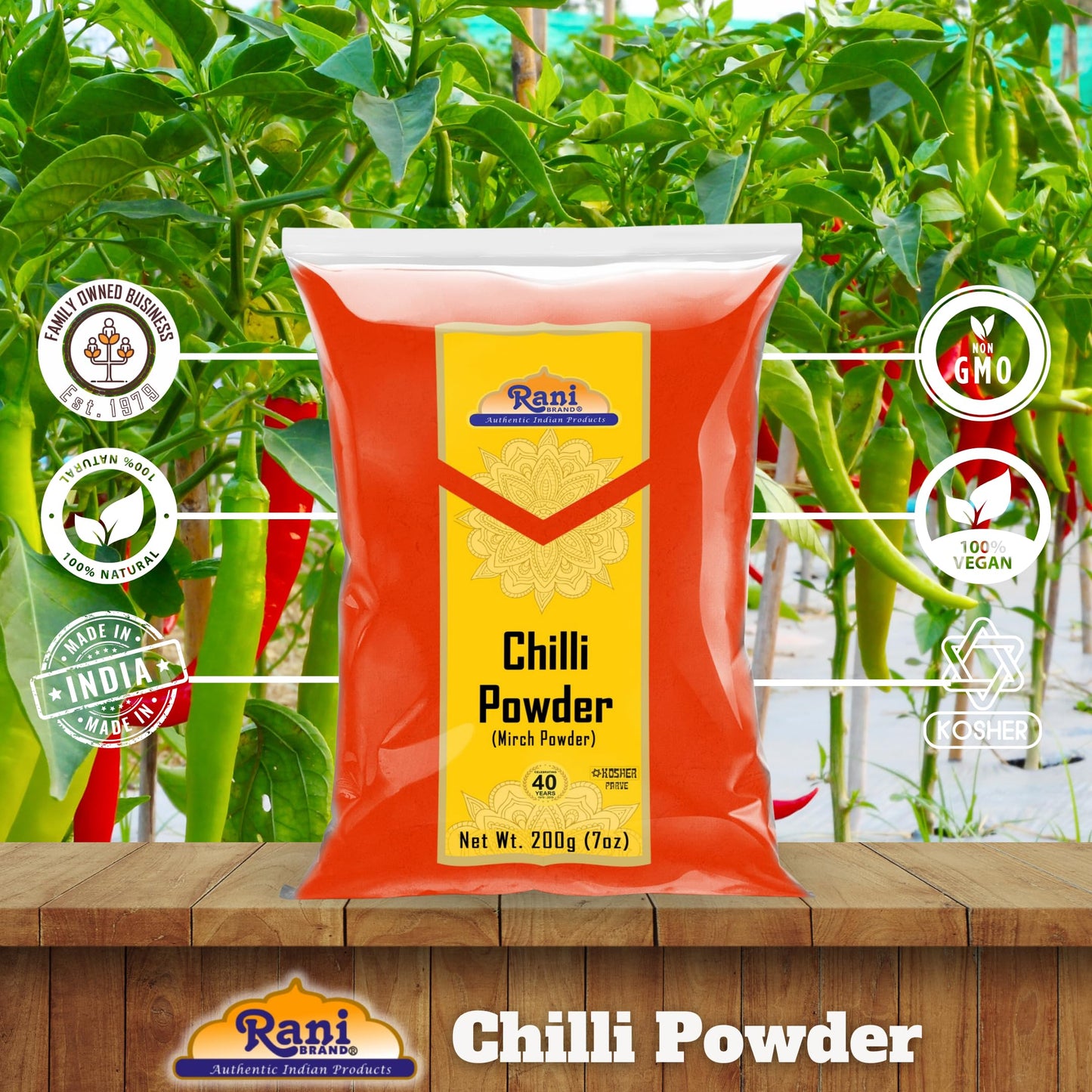 Rani Chilli Powder (Mirchi) Ground Indian Spice 7Oz (200G) ~ All Natural | Salt-Free | Vegan | No Colors | Gluten Friendly | Non