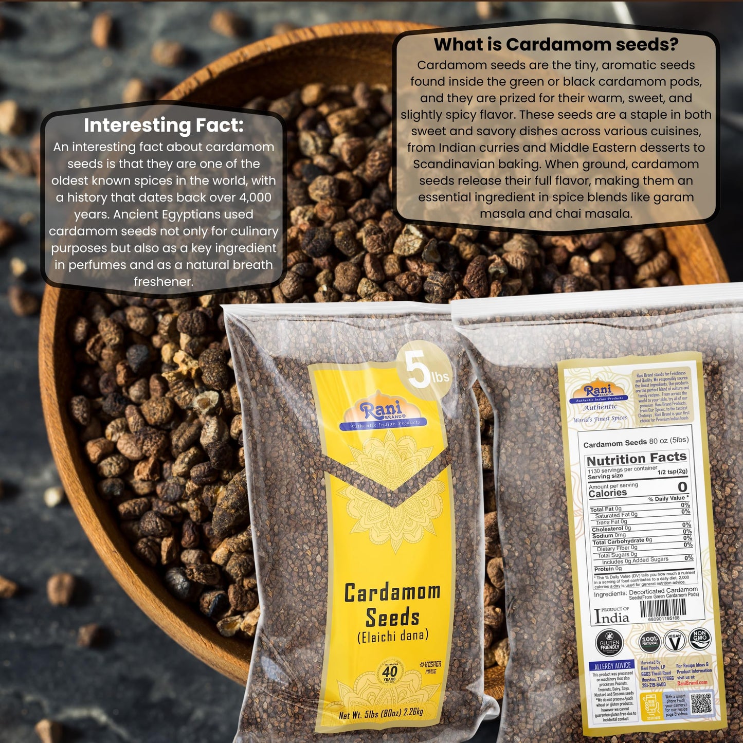 Rani Cardamom (Elachi) Decorticated Seeds Indian Spice 80oz (5lbs) 2.27kg Bulk ~ All Natural | Vegan | Gluten Friendly | NON-GMO