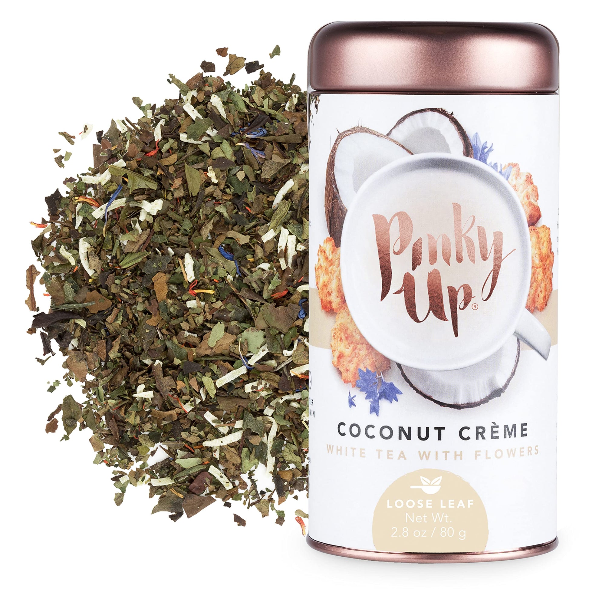Pinky Up Coconut Crème Loose Leaf Tea, White Tea, 2.8 Ounce Tin, 25 Servings, Gluten Free, 15-30 mg Caffeine Per Serving