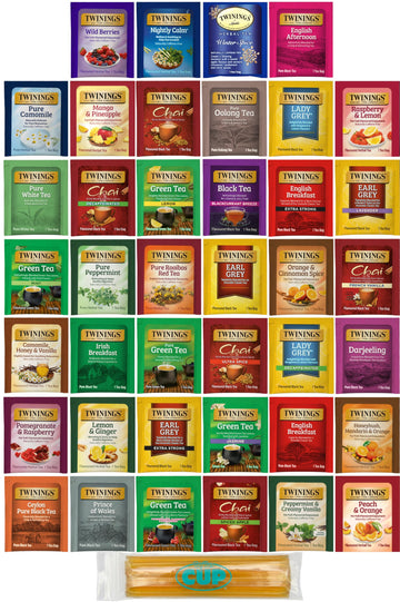 Twinings Tea Bags Variety Collection (Pack Of 40) With By The Cup Honey Sticks
