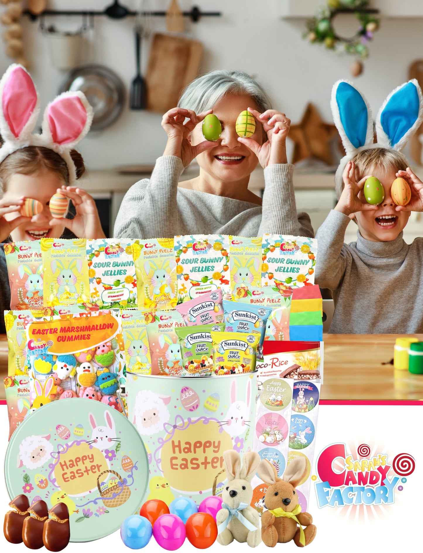 Easter Snack Green Tin (56 Count) Filled With Treats Peelable Marshmallow Gummies, Bunny And More, Great Package For Family, Fri