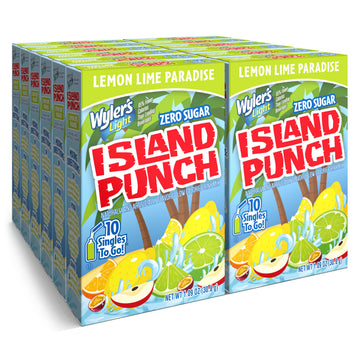 Wylers Light Island Punch Drink Mix, Lemon Lime Paradise, Low Calorie, Caffeine Free, Gluten Free, 10 Count Box (12 Pack)