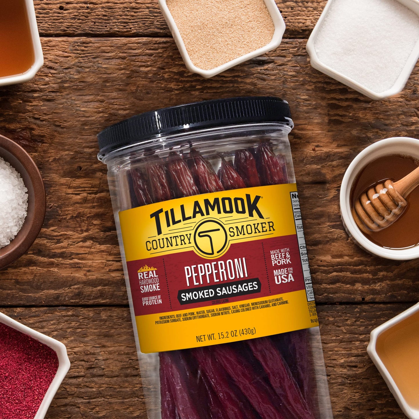 Tillamook Country Smoker Pepperoni Sausages, 15.2 Ounce Tall Jar, 20 Count