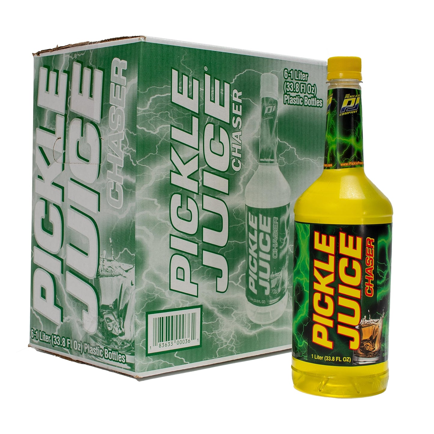 Pickle Juice Chaser 1 Liter Bottles - For Pickle Backs - Electrolyte Juice for Day & Night Time Cramp Relief - 6 Pack