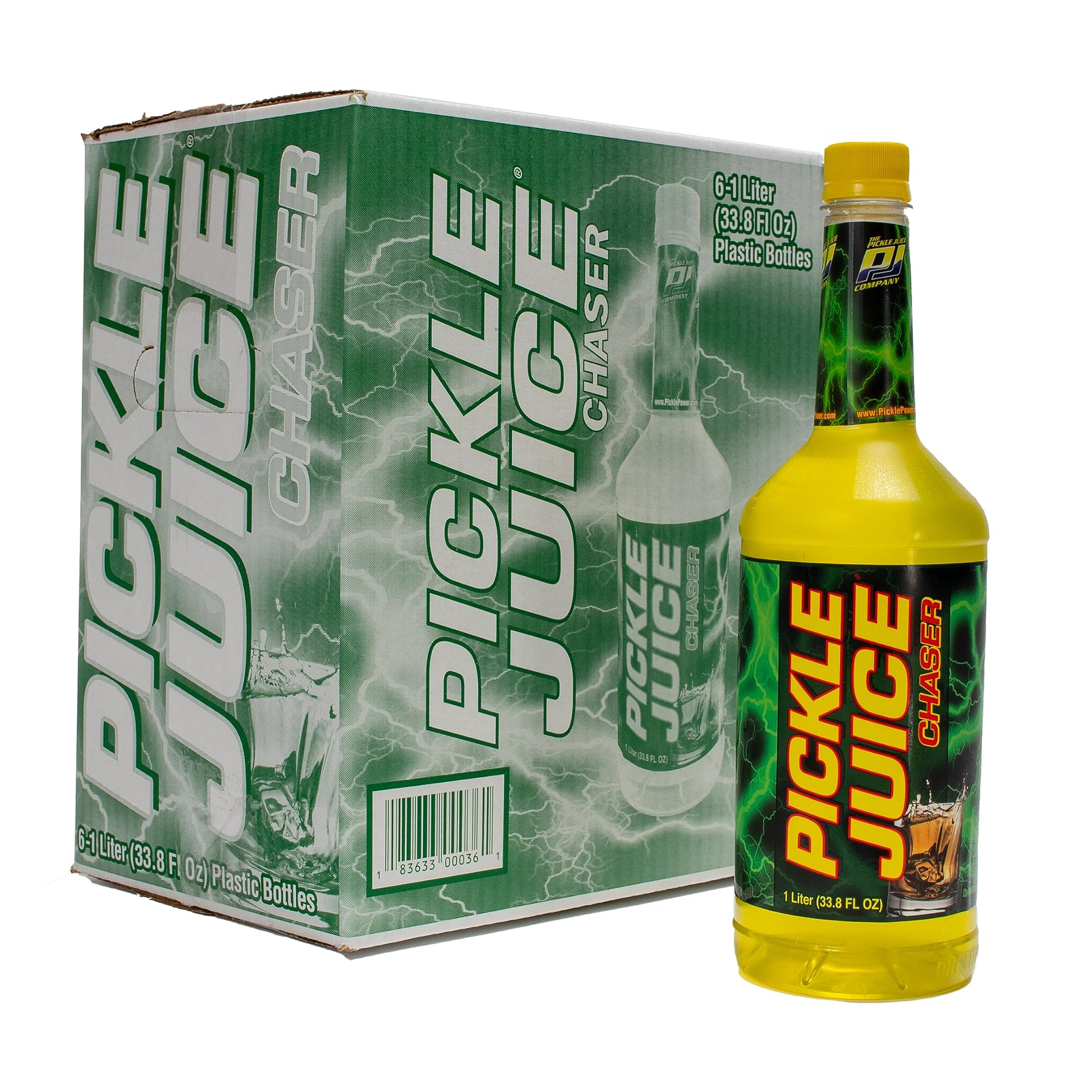 Pickle Juice Chaser 1 Liter Bottles - For Pickle Backs - Electrolyte Juice for Day & Night Time Cramp Relief - 6 Pack