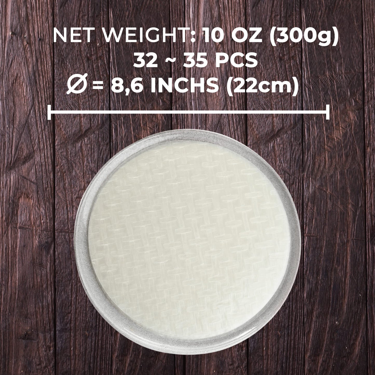 ASIADELI Rice Paper - Premium Vietnamese Spring Roll Wrapper, 30-32 Sheets, 10.5 oz, Round 22cm, Pack of 1 Bag