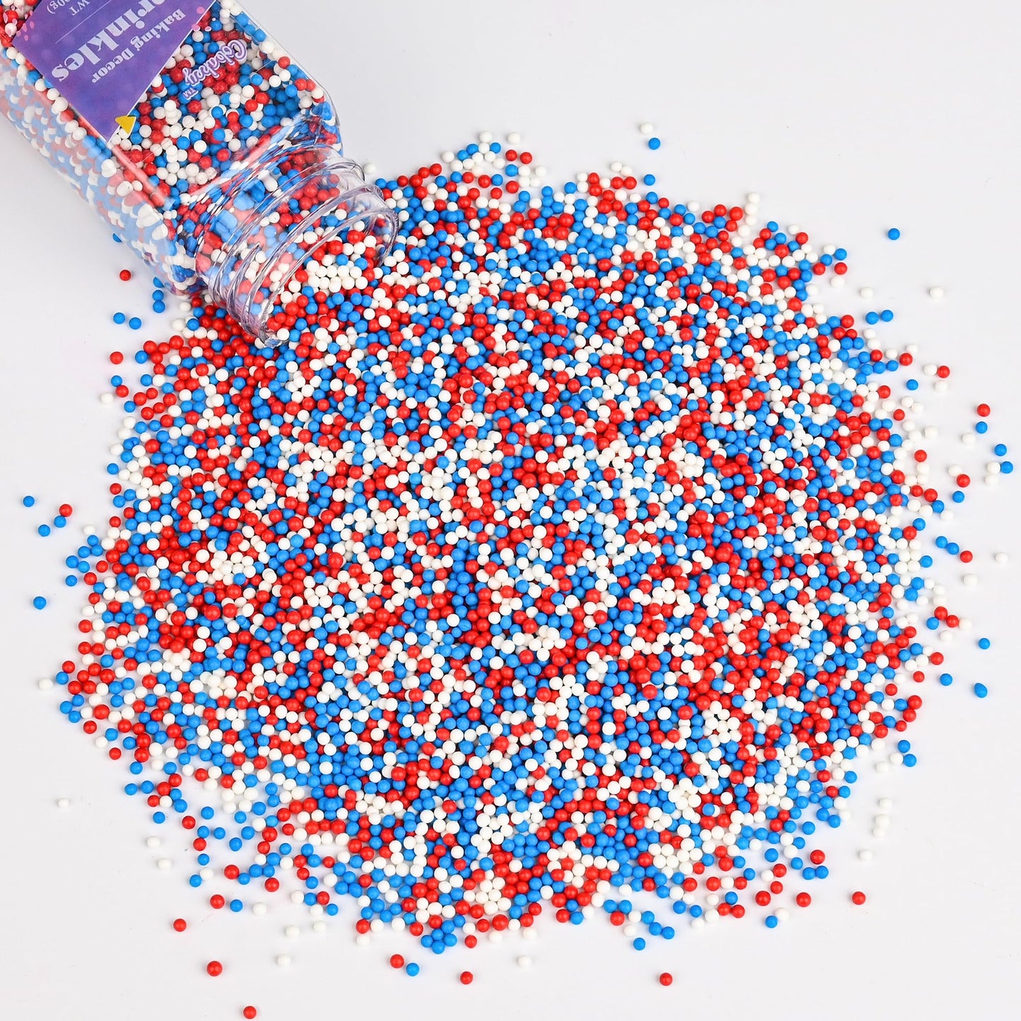 Cobakey Patriotic Sprinkles for Baking, 4th of July Sprinkles for Cupcakes, Red White and Blue Nonpareils Candy Perfect for Inde