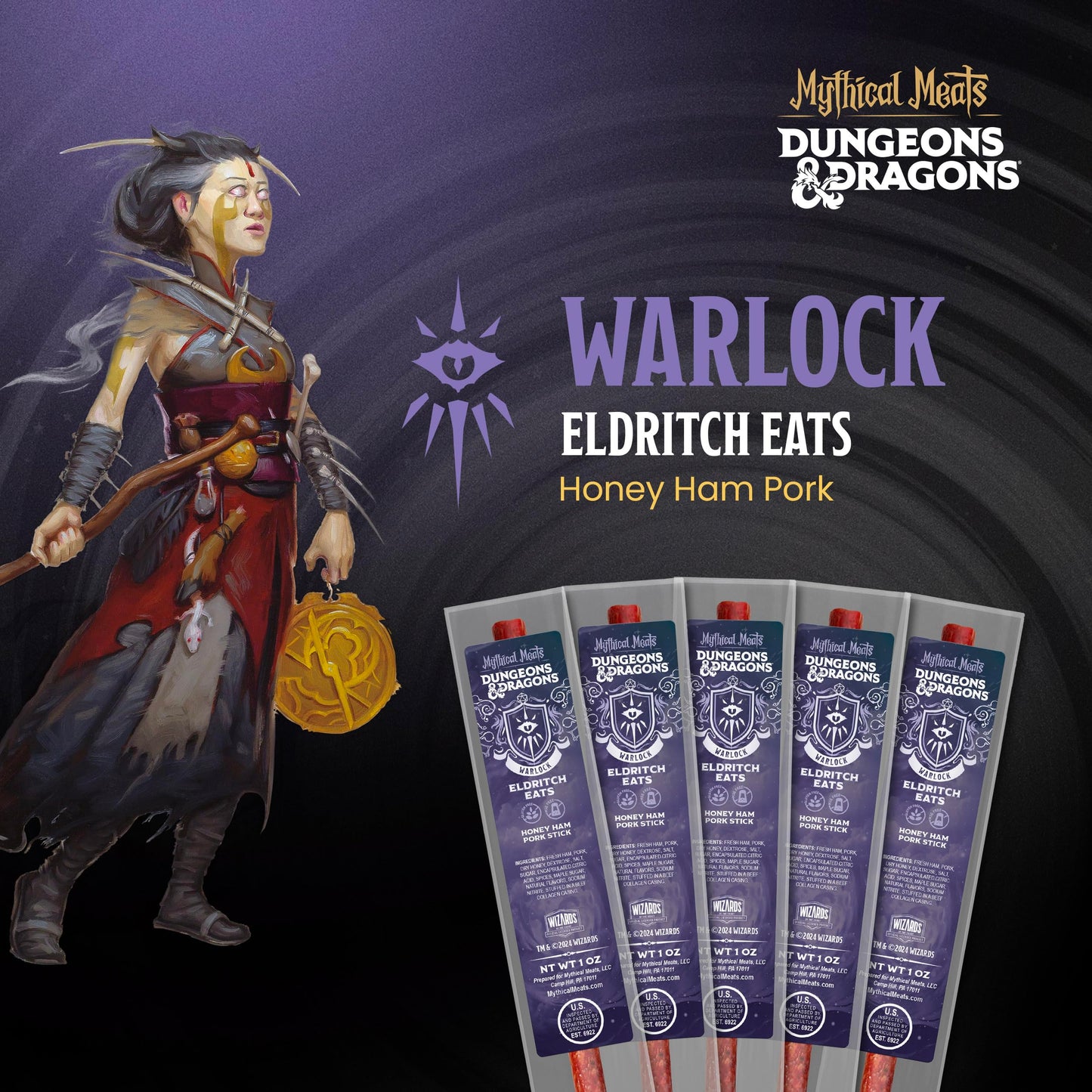 Mythical Meats Jerky Sticks - Honey Ham Pork, Gluten Free, MSG Free - 12 Count Pack
