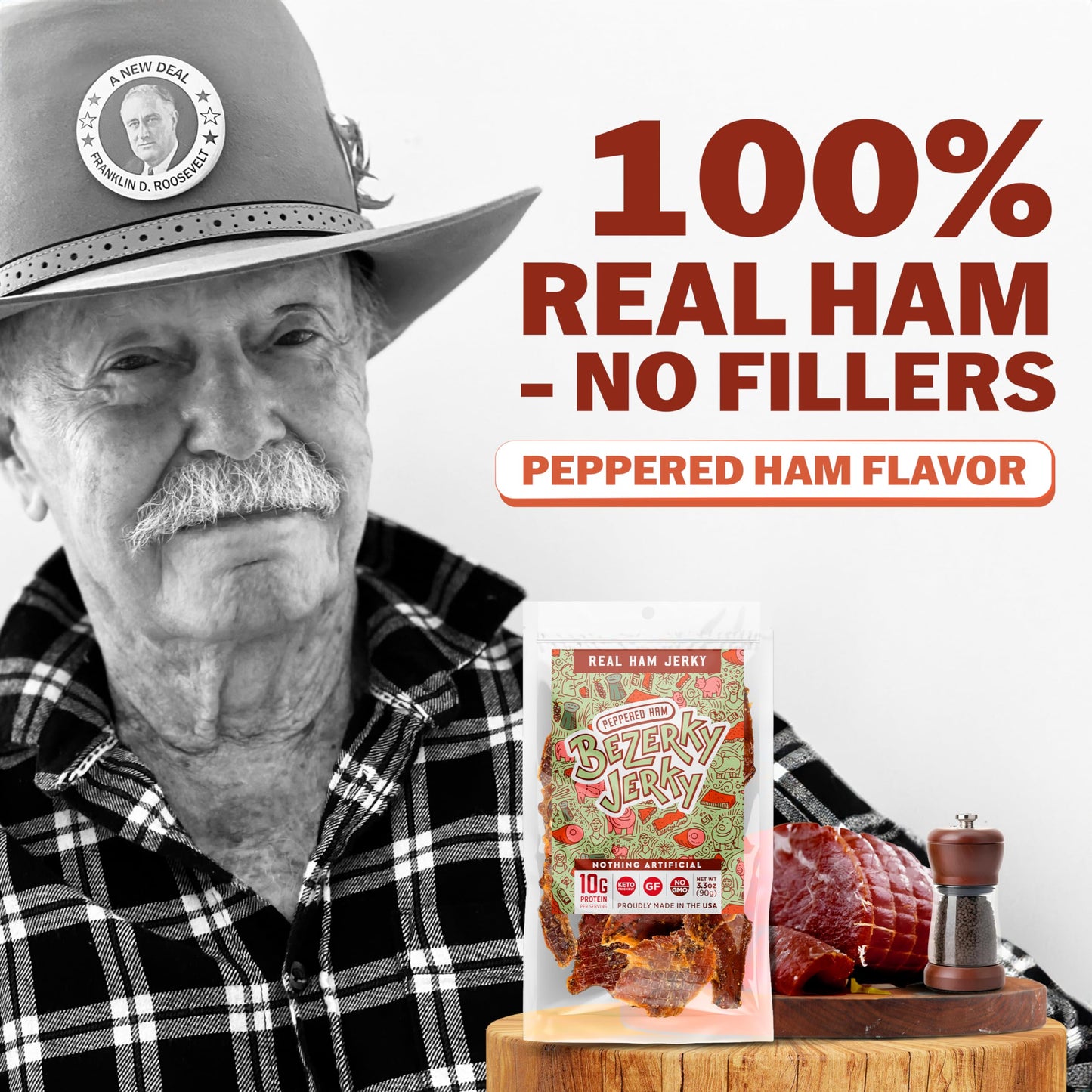 Old Fashioned Real Ham Jerky | Peppered Ham | No Artificial Sweeteners | Keto-Friendly | High Protein Meat Snack | Gluten-Free |
