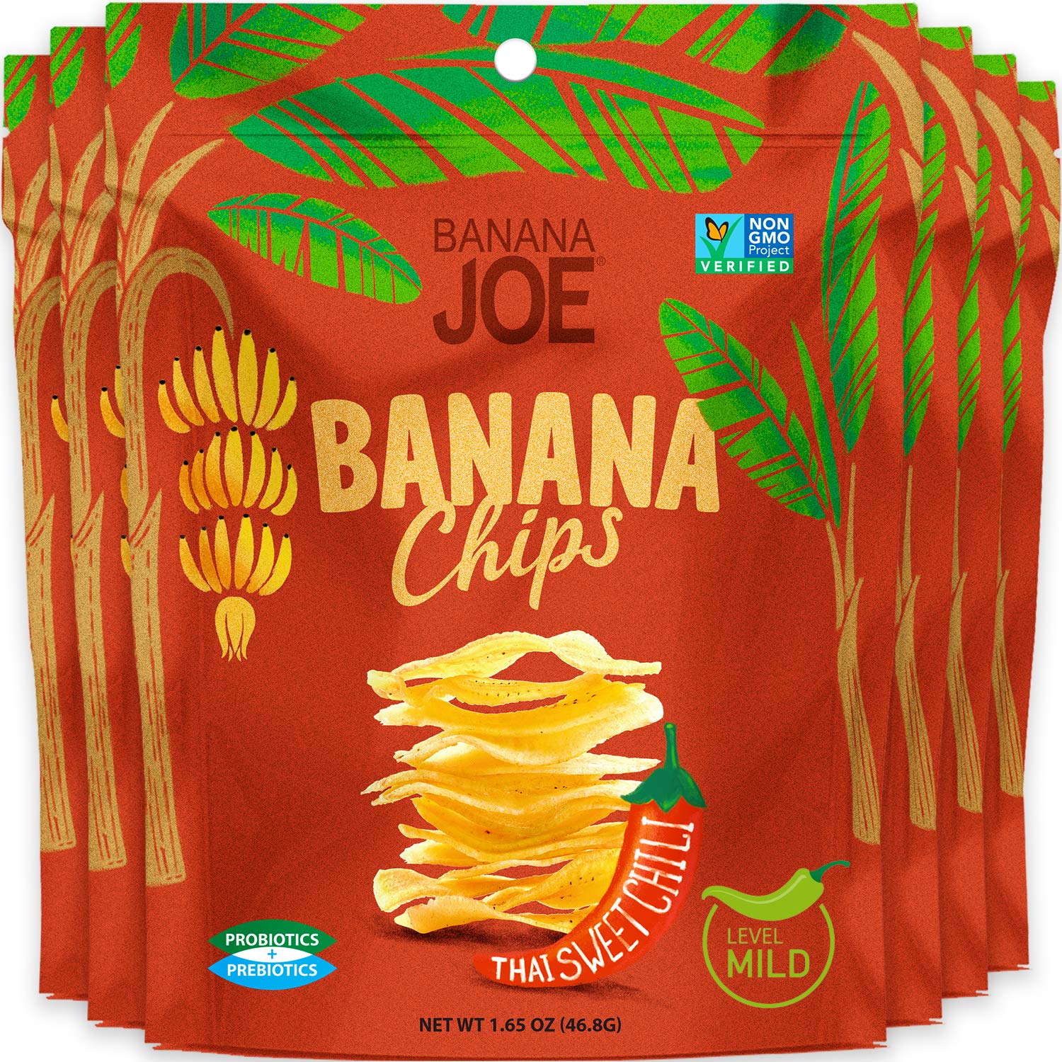Banana Joe Dried Banana Chips - Thai Sweet Chili Flavor, Gluten Free, Vegan, 1.65 oz (Pack of 6)