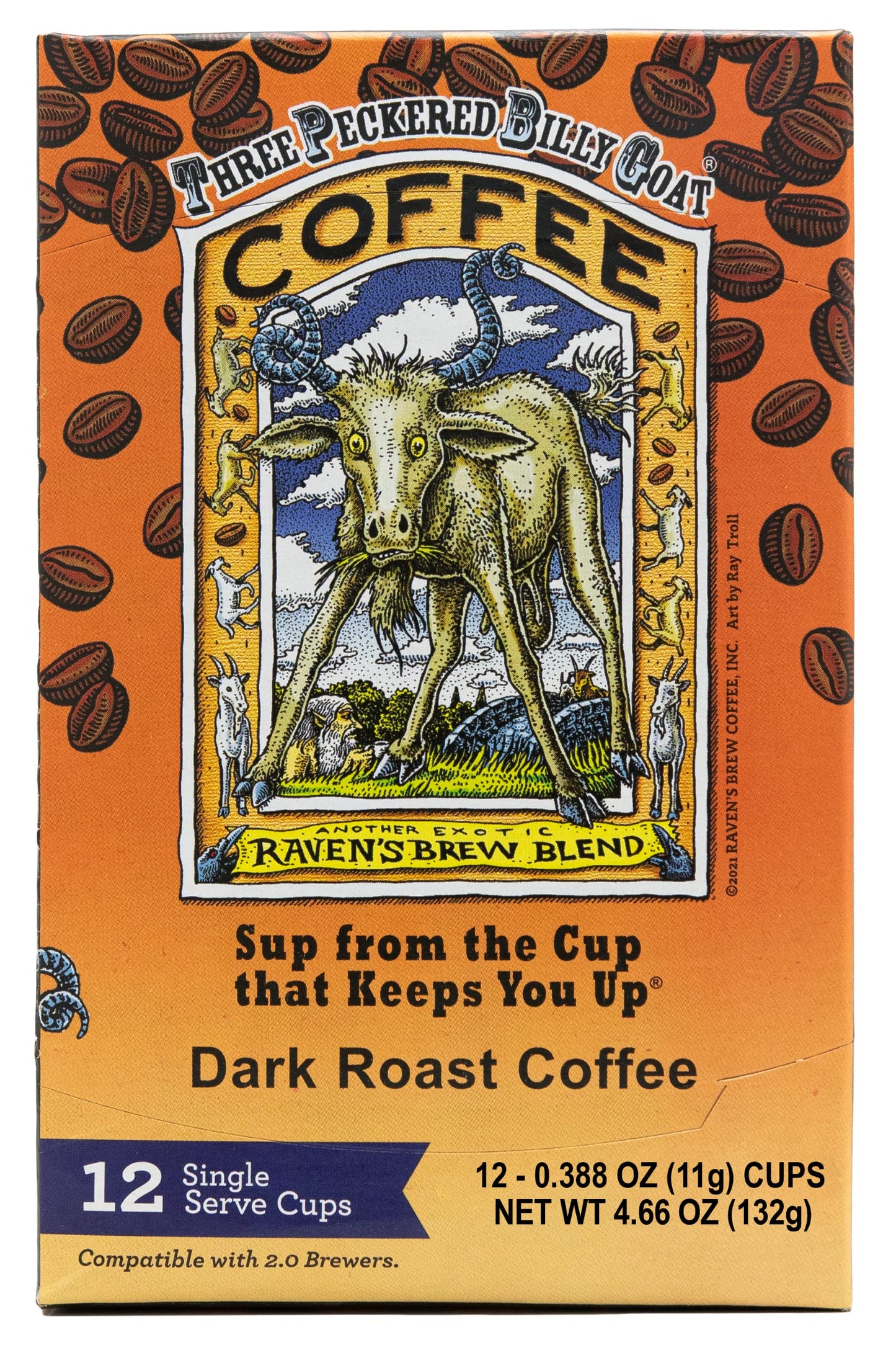 Raven’S Brew Coffee High Caffeine Dark Roast K-Cup Compatible Single Serve Pods — Three Peckered Billy Goat 12Ct