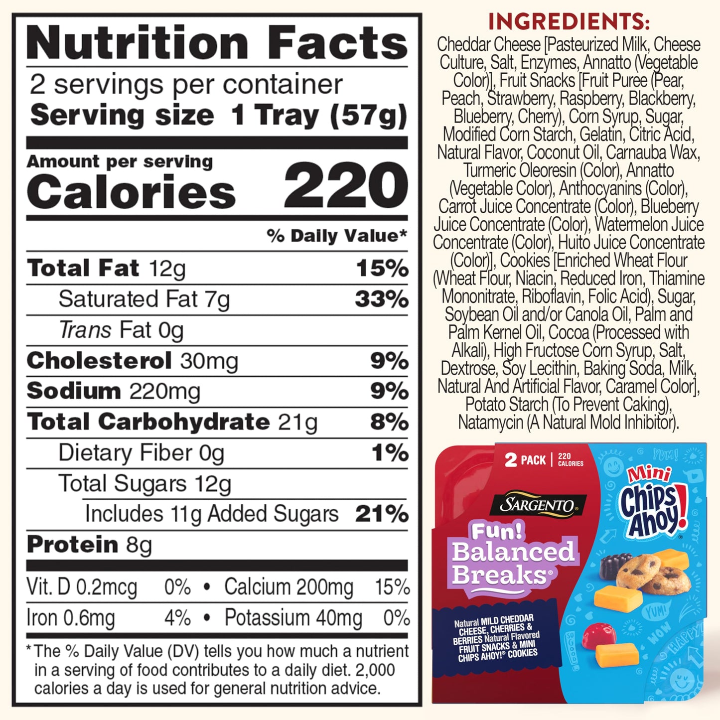 Sargento Fun! Balanced Breaks Natural Mild Cheddar Cheese, Cherries & Berries Natural Flavored Fruit Snacks & Mini CHIPS AHOY! C