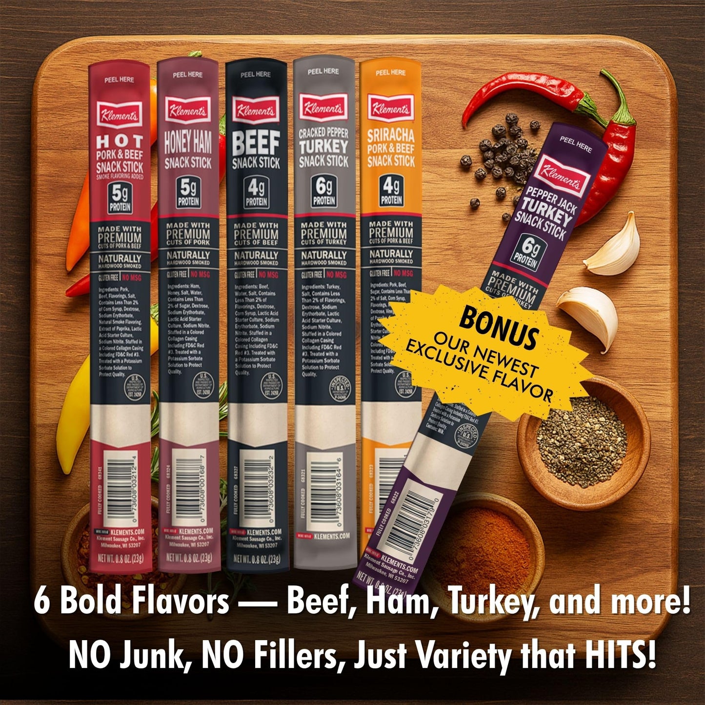 Jerky.Com 12-Pack Meat Stick Variety Pack - Includes Bonus Pepper Jack Turkey Sticks - Bold Meat & Snack Sticks Sampler | High Protein, Low Carb, Keto Friendly | Turkey, Ham, Pork, Beef Jerky Variety Pack | Jerky Gifts For Men