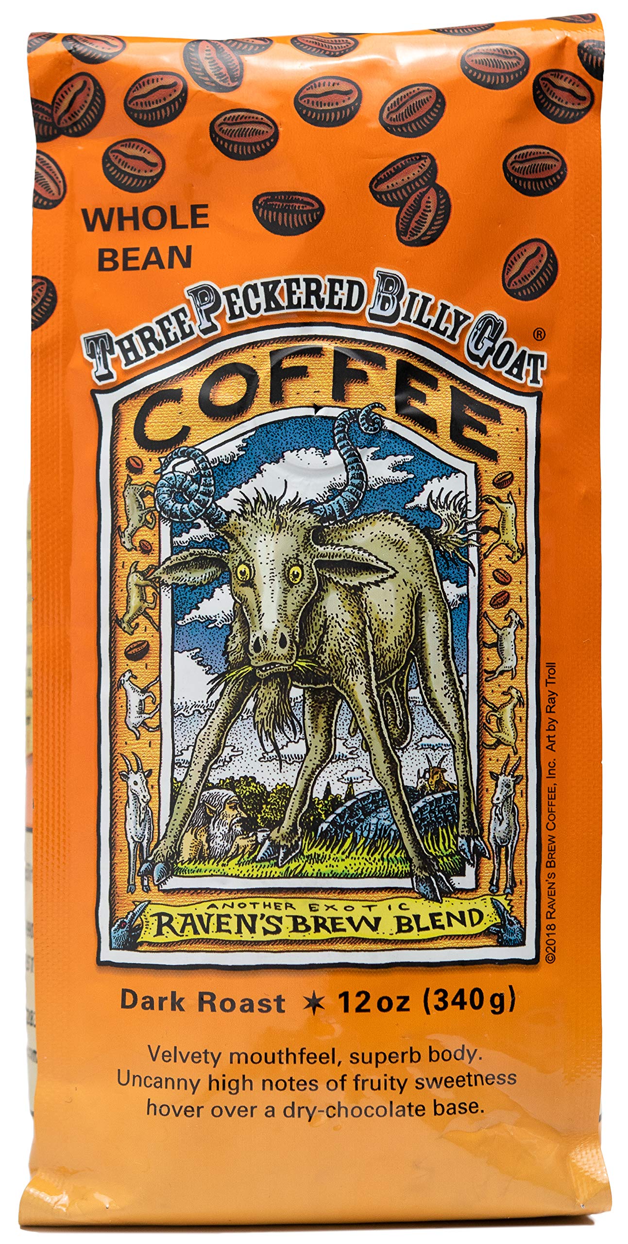 Raven'S Brew Coffee Three Peckered Billy Goat, 12 Ounce - Dark Roast - Full Body With A Long Sweet Finish (Whole Bean, 12 Oz)