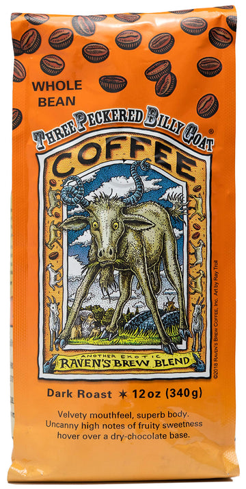 Raven'S Brew Coffee Three Peckered Billy Goat, 12 Ounce - Dark Roast - Full Body With A Long Sweet Finish (Whole Bean, 12 Oz)