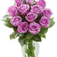 KaBloom Fresh Purple Roses Bouquet - 12 Stems with Vase - Summer Collection - Model KADF1405-V118-A999