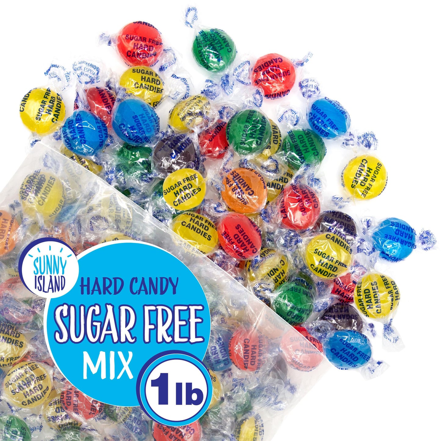 SUNNY ISLAND Sugar Free Hard Candy Mix - Assorted Fruit Flavors, 1-Pound Pack, About 75 Individually Wrapped Pieces
