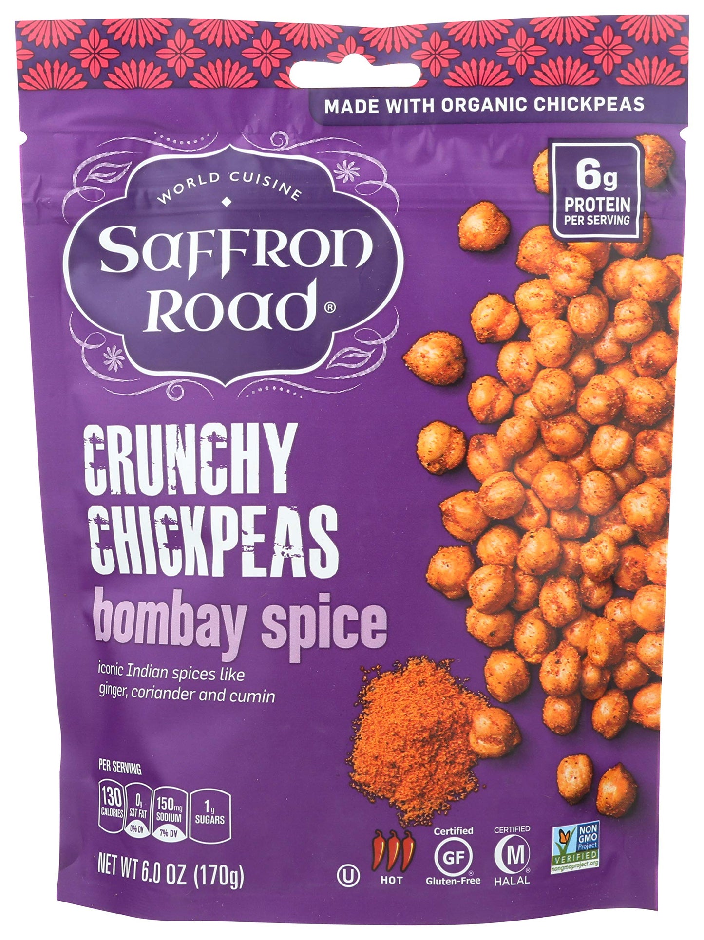 Saffron Road  Ay Spice Crunchy Chickpea Snack, 6Oz - Gluten Free, Non-Gmo, Halal, Kosher, Vegan