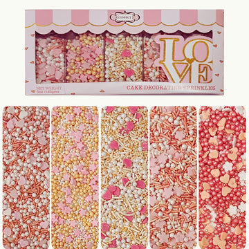 Confect Valentines Day Edible Sprinkles Mix - Gold, White & Pink Pearls with Stars & Hearts - Decorative Baking Sprinkles for Ca