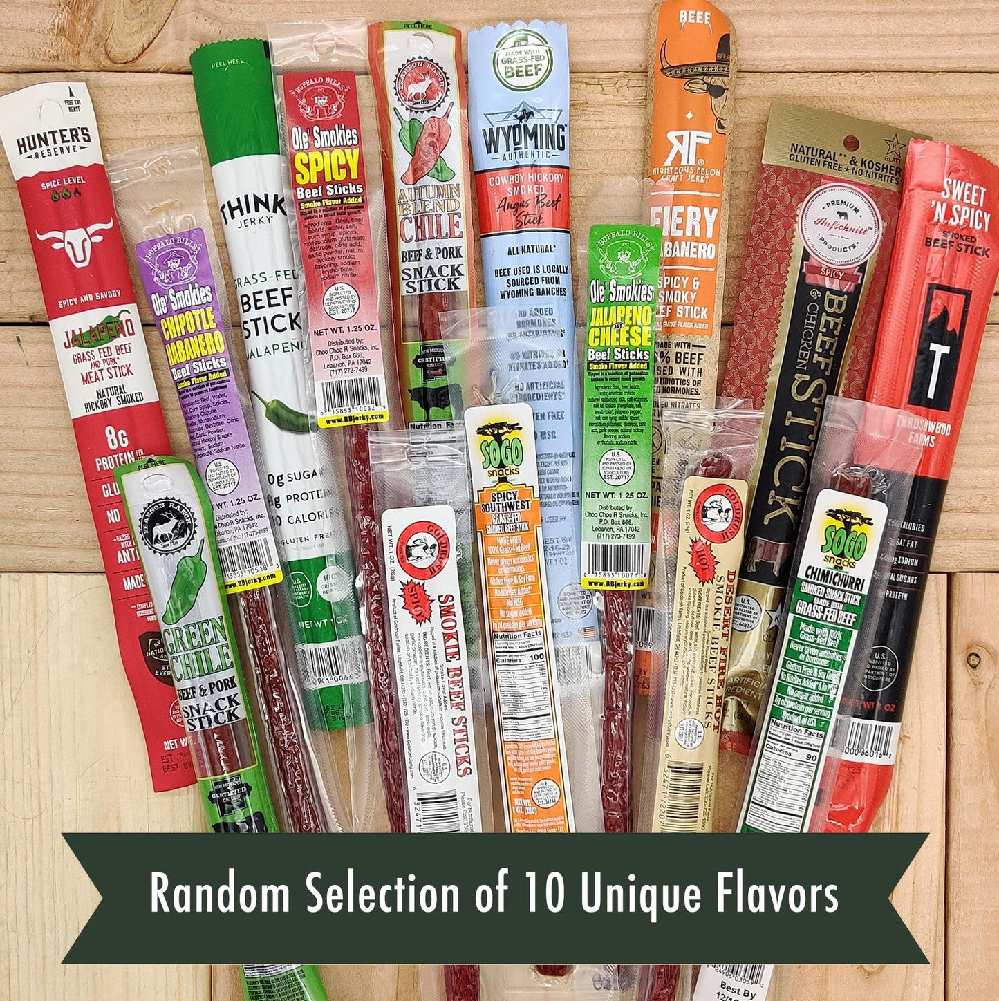 Spicy Meat Sticks Variety Pack (10 Count), Spicy Beef Jerky Gifts For Men, Hot Beef Jerky Gift Basket, Chili Stick High Protein