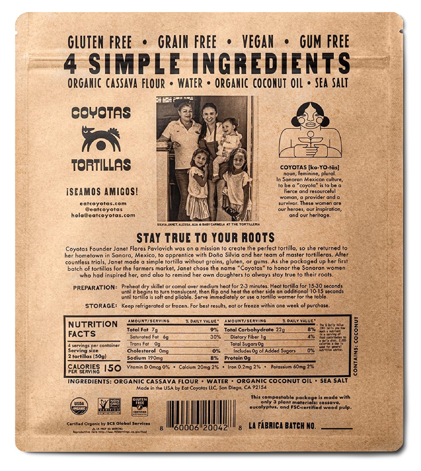 Coyotas Organic Cassava Tortillas - Medium - 8CT