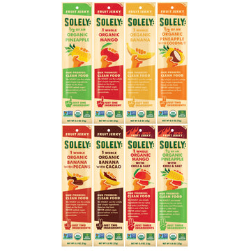 Solely - Organic Fruit Jerky Variety Pack - 8 Flavors, 8 Individually Wrapped Fruit Strips - Fruit Leather Made From Dried Fruit