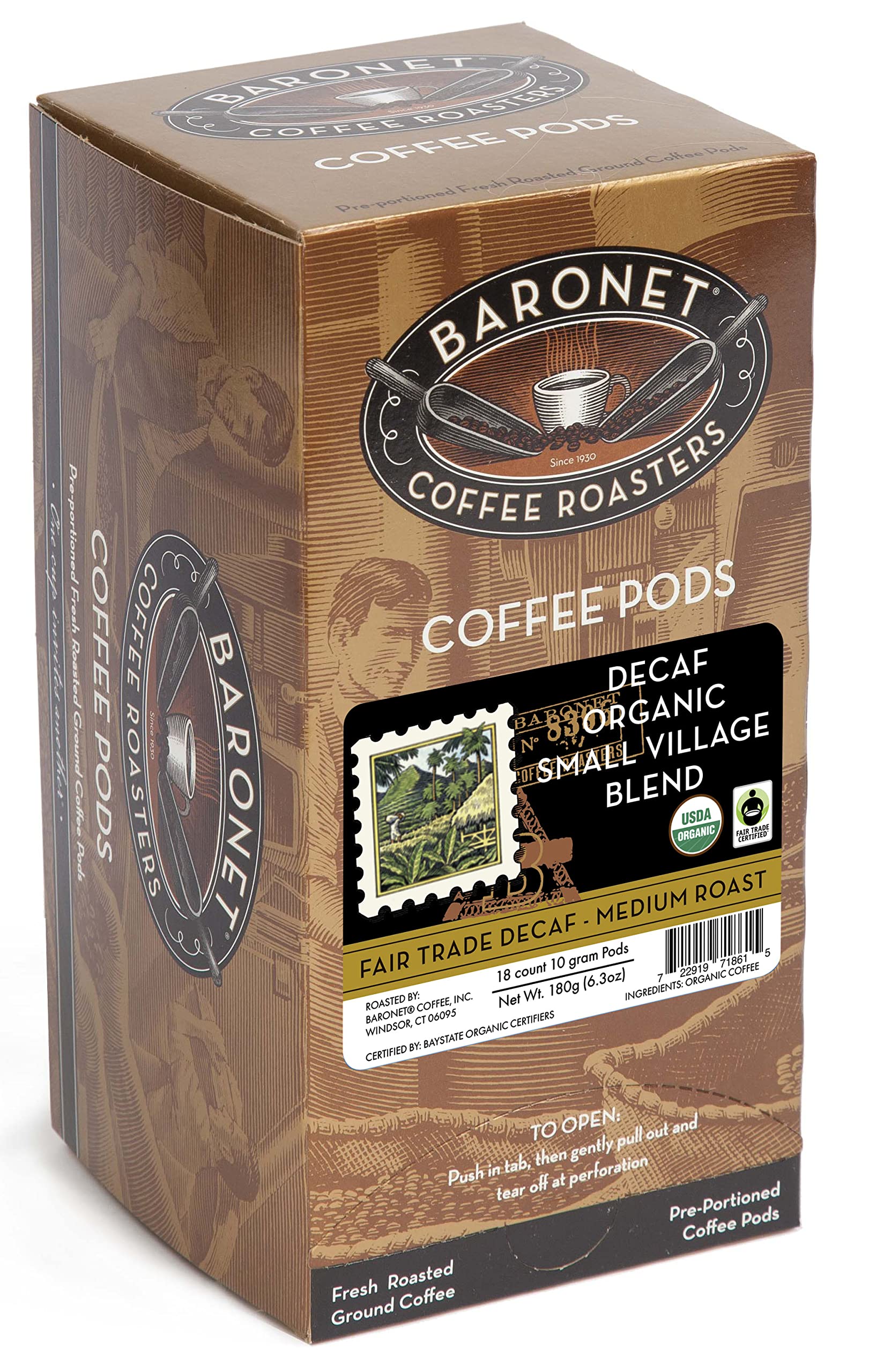 Baronet Coffee Pods Decaf Organic Small Village, 54 Count, Regular Strength, Medium Roast, Model 722919191869