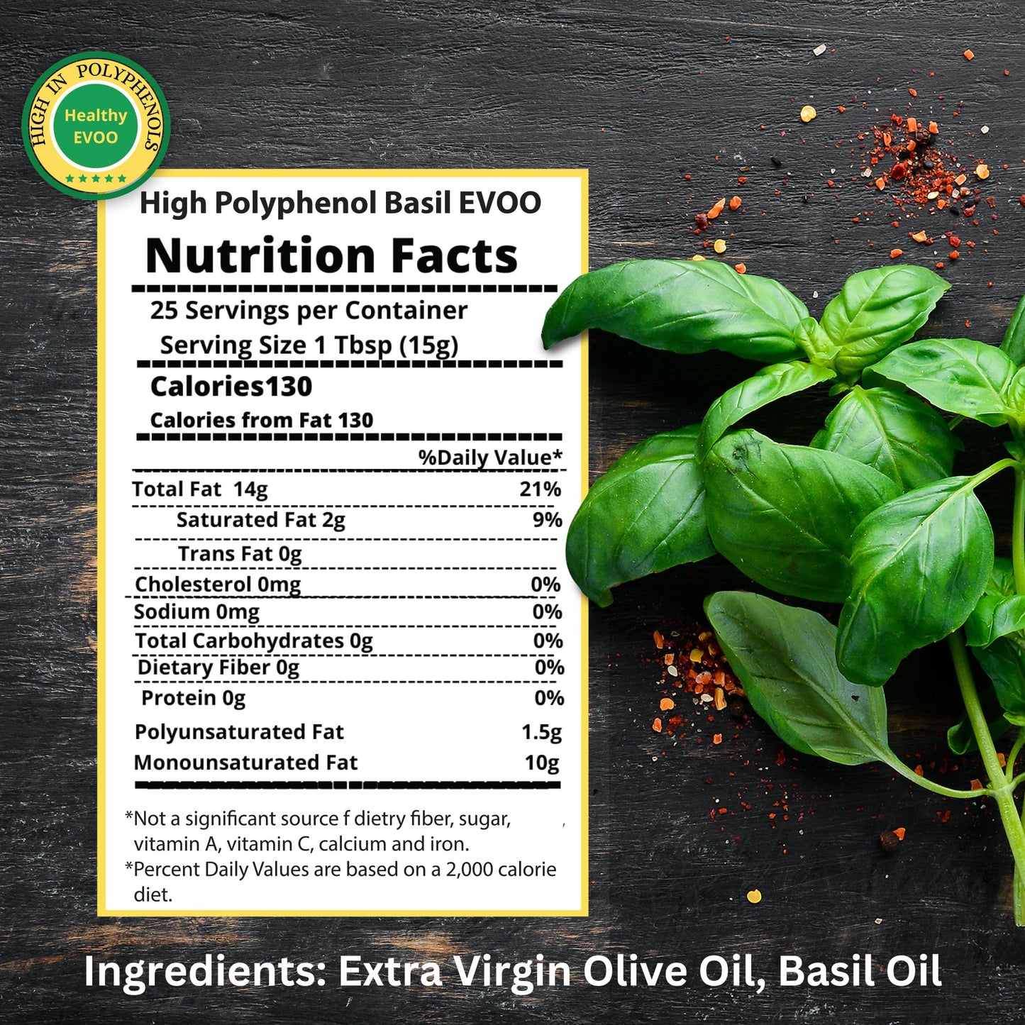 M.G. PAPPAS Extra Virgin Olive Oil, Basil-Infused, Cold Pressed, 12.7 Fl Oz