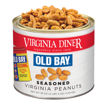 Virginia Diner Old Bay Natural Virginia Salted Roasted Peanuts, Premium Heart Healthy Snack in Vacuum Sealed Tin 36 oz (Pack of 