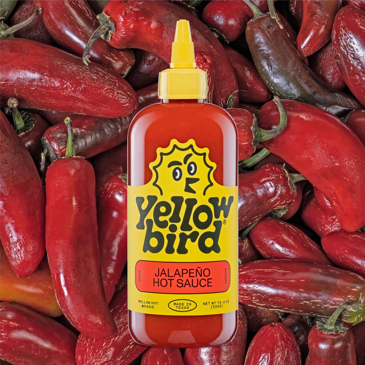 Yellowbird Classic Jalapeño Hot Sauce - Mellow Hot, 19.6 oz Tabletop Size, Made in Texas, Model 0856262005037