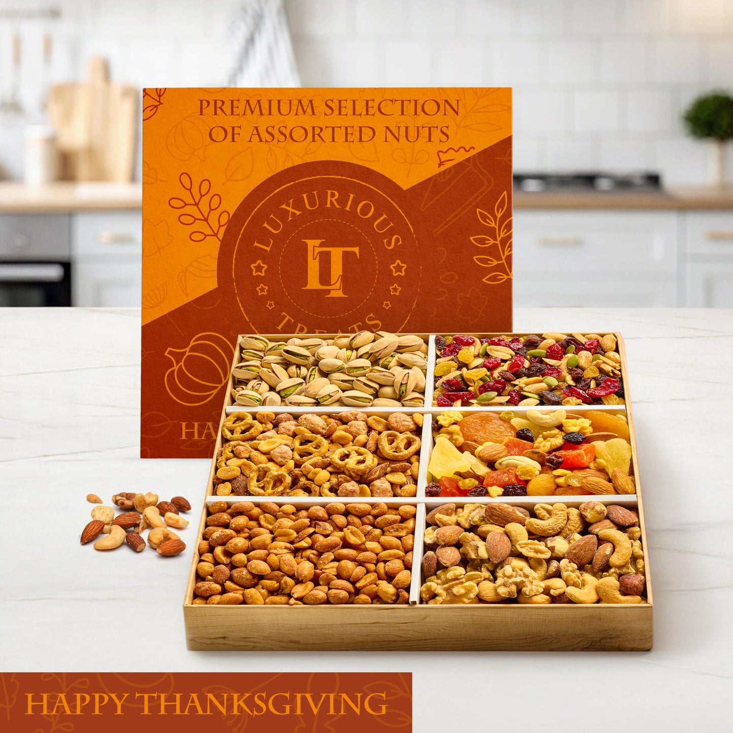 Thanksgiving Nuts Gift Basket Gourmet Holiday Food Gifts With Assorted Nuts And Dried Fruits Snack Fall Harvest Basket For Women Men Family & Corporate Care Package