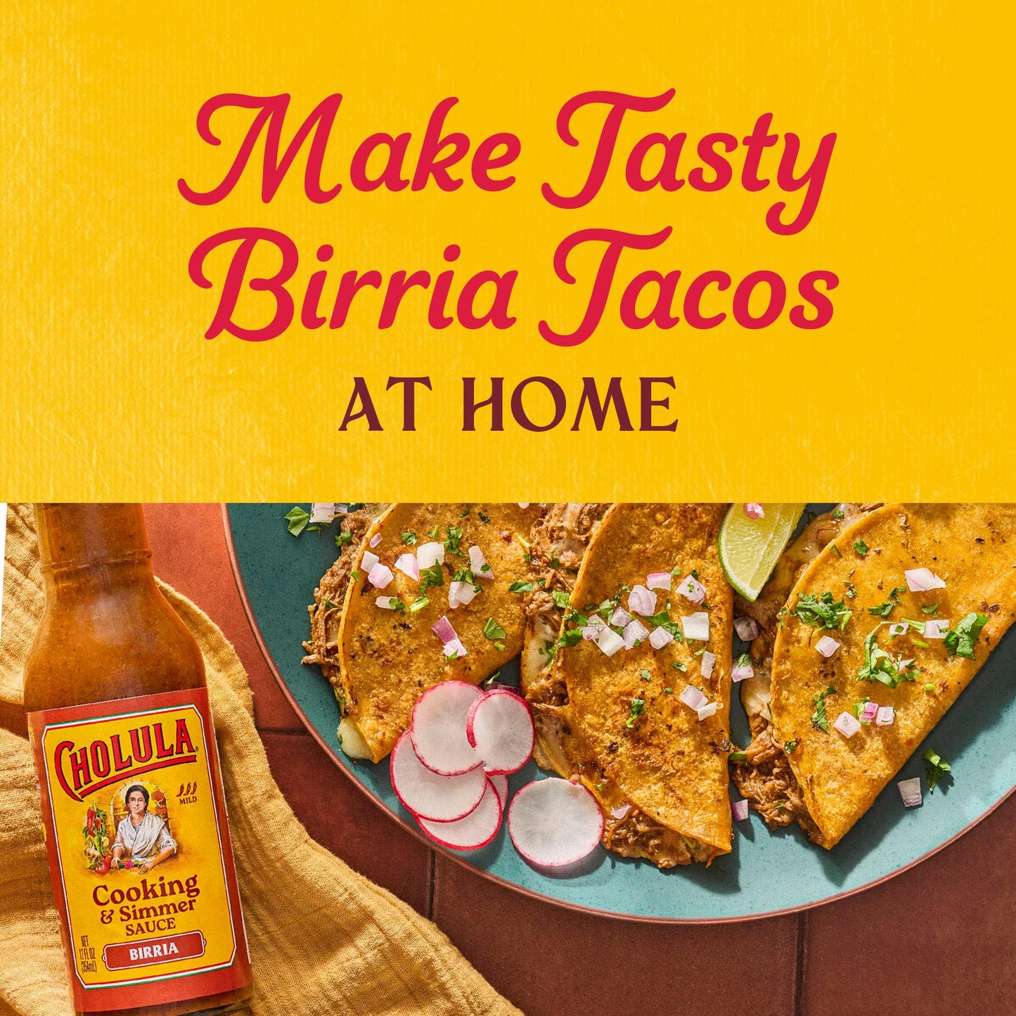 Cholula Cooking & Simmer Sauce, Birria, For Birria Tacos, Slow-Cooked Beef, Stew, Quesadillas and More, 12 fl oz