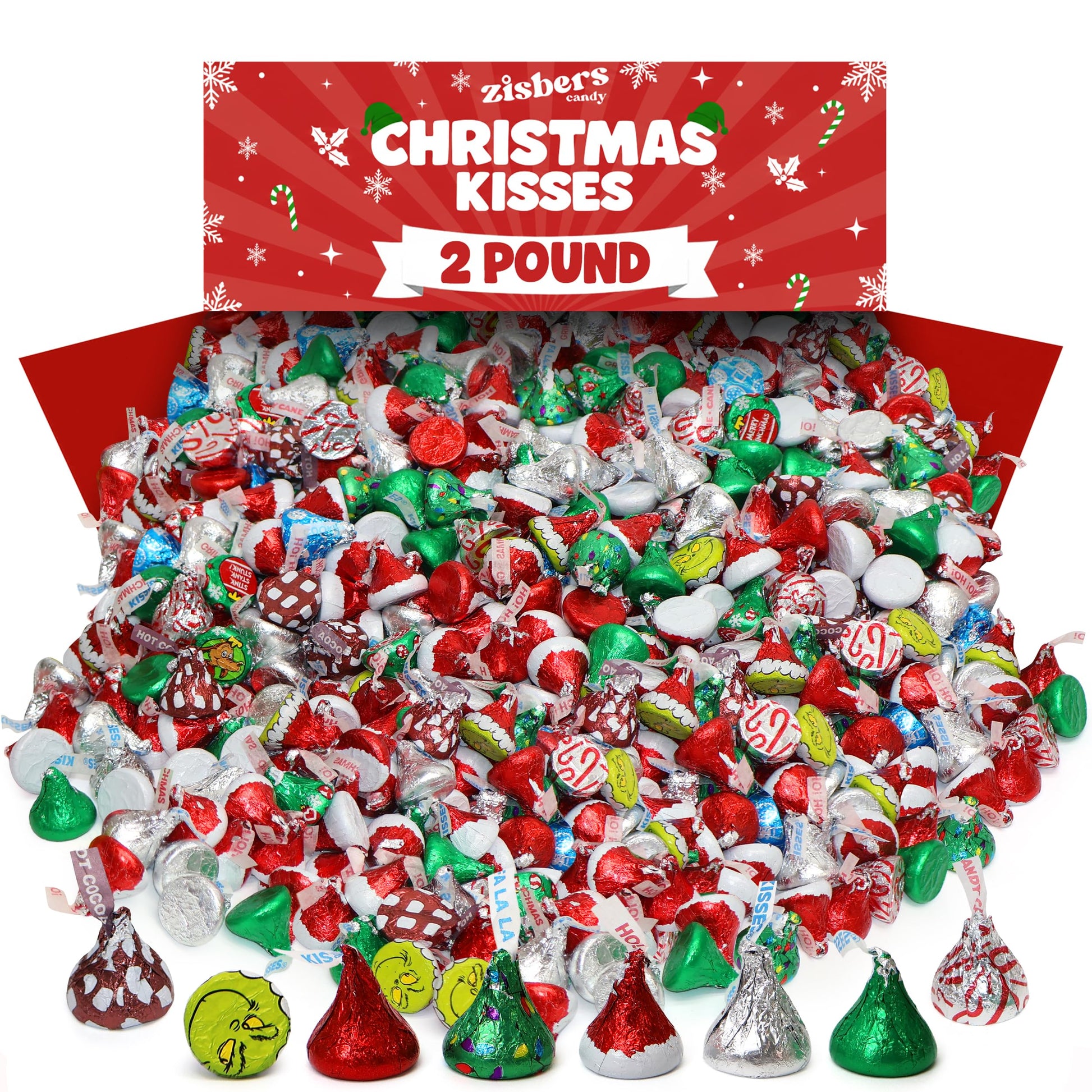 Bulk Christmas Chocolate Kisses Mix - 2 Pound Assortment  Candy Cane  Hot Cocoa & Milk Chocolate  Individually Wrapped Holiday Chocolate Candy For Gifts  Stocking Stuffers  Decoration & Parties