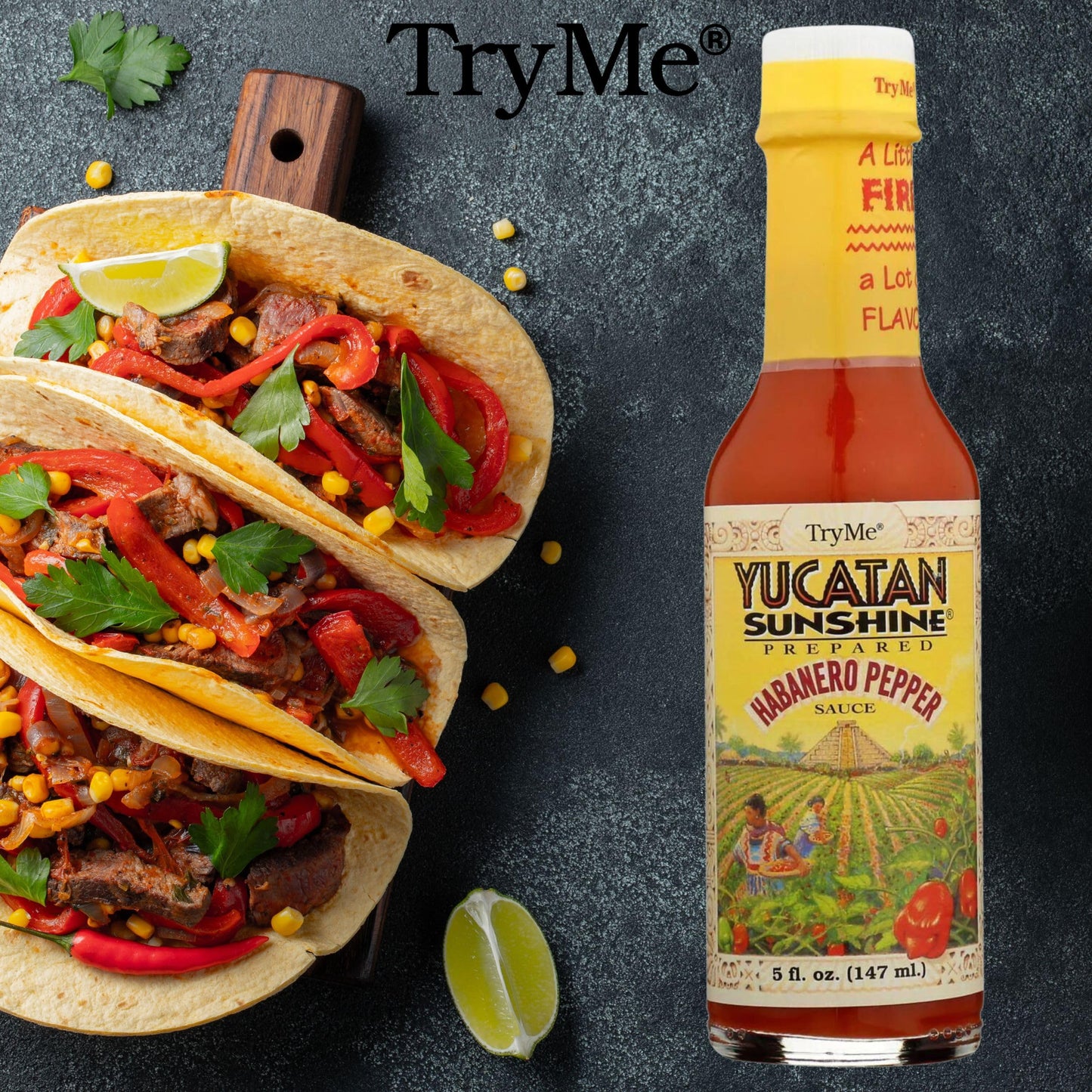 Try Me Yucatan Sunshine Habanero Pepper Sauce, 5 Ounce Bottle (Pack Of 6)
