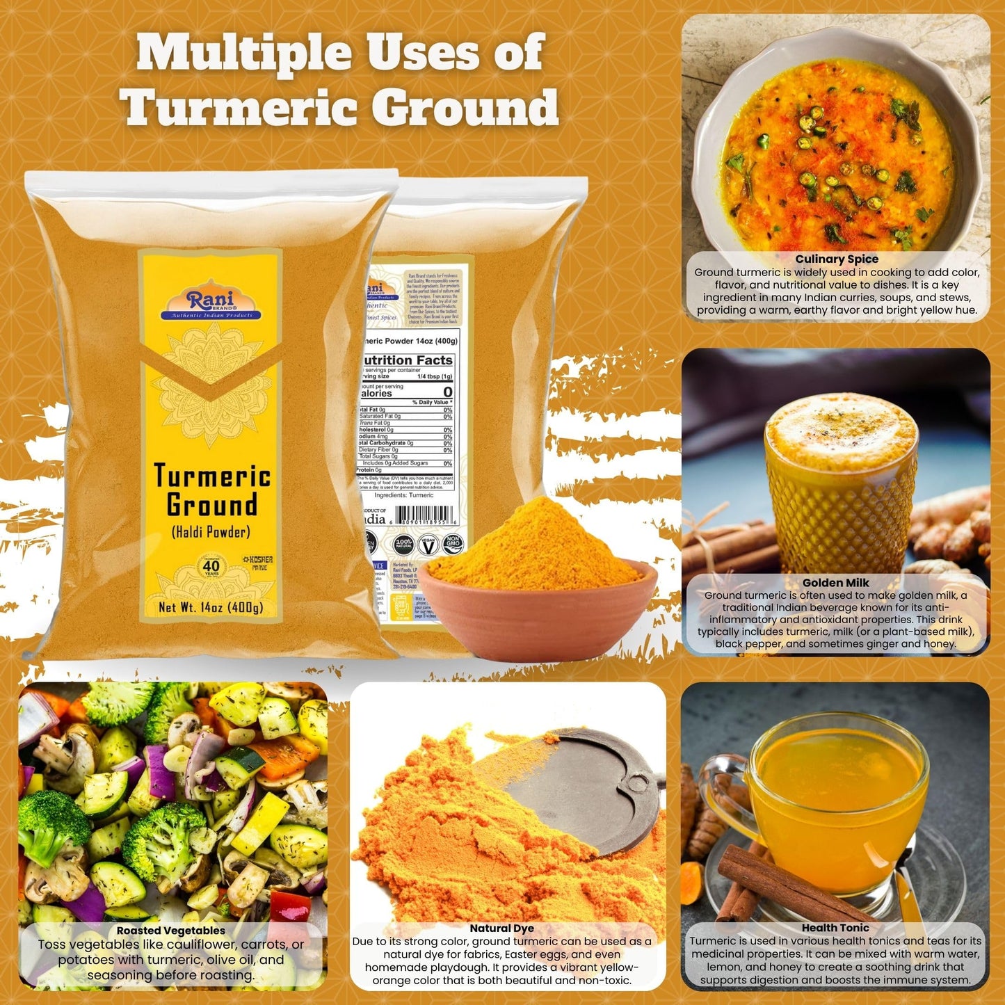 Rani Turmeric Root Powder, 100% Pure, Vegan, Gluten Friendly, 14oz (400g)