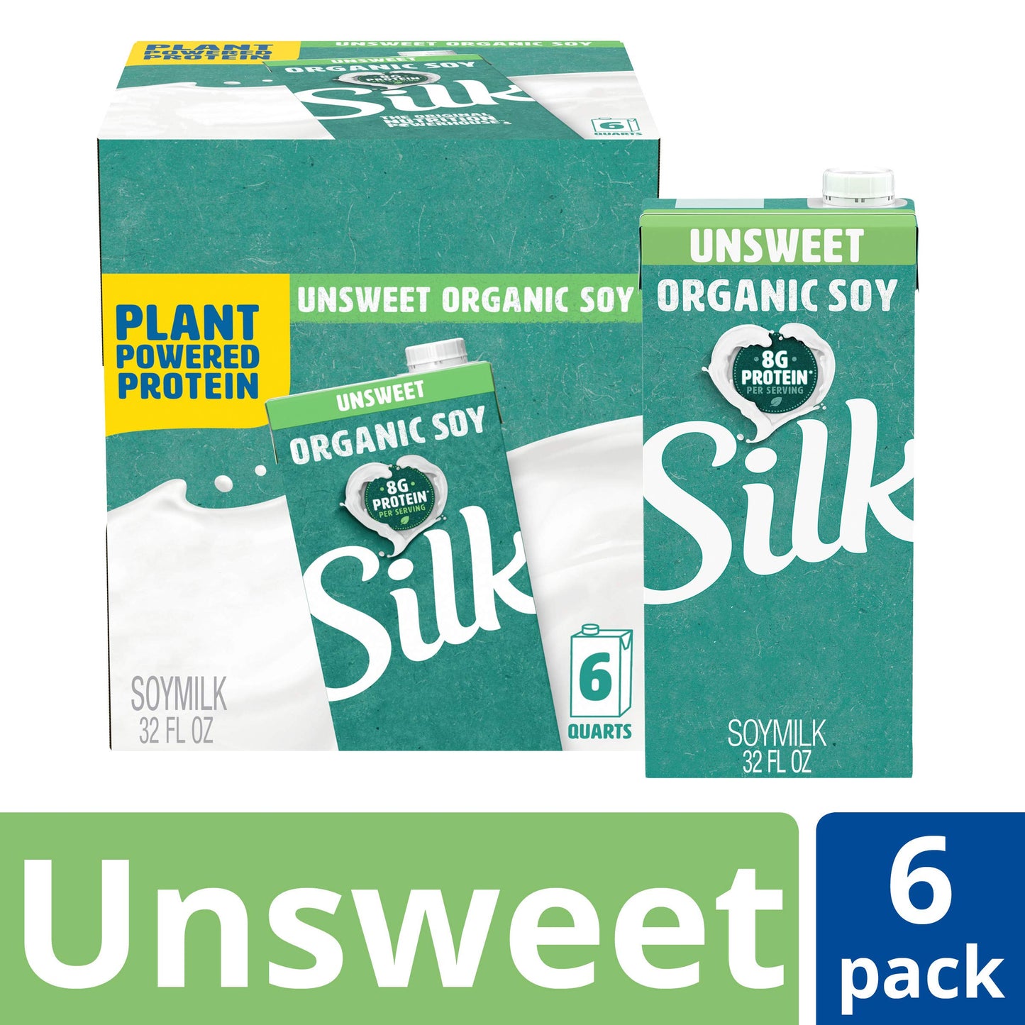 Silk Shelf-Stable Organic Soy Milk, Unsweetened, Dairy-Free, Vegan, Non-GMO Project Verified,32 Fl Oz(Pack of 6)