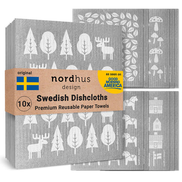 Swedish Dishcloths For Kitchen 10 Pack - Made In Sweden - Reusable And Replace Paper Towels, Sponges And Dish Rags - Eco Friendl