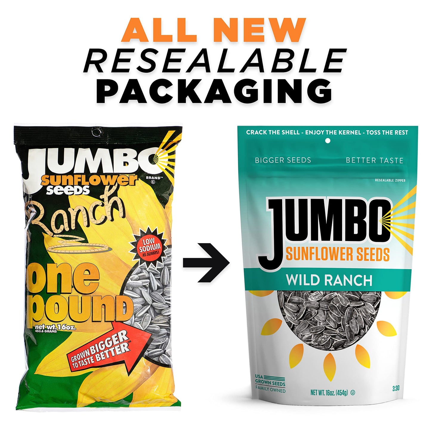 JUMBO SUNFLOWER SEEDS Ranch Flavor, 16-Ounce Pack of 6, 1 Pound Total