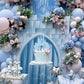 EONNCNT Castle Cake Topper - Light Blue Glitter Cardboard Decoration, 6.3 x 8.7 inches, Birthday Party Supplies
