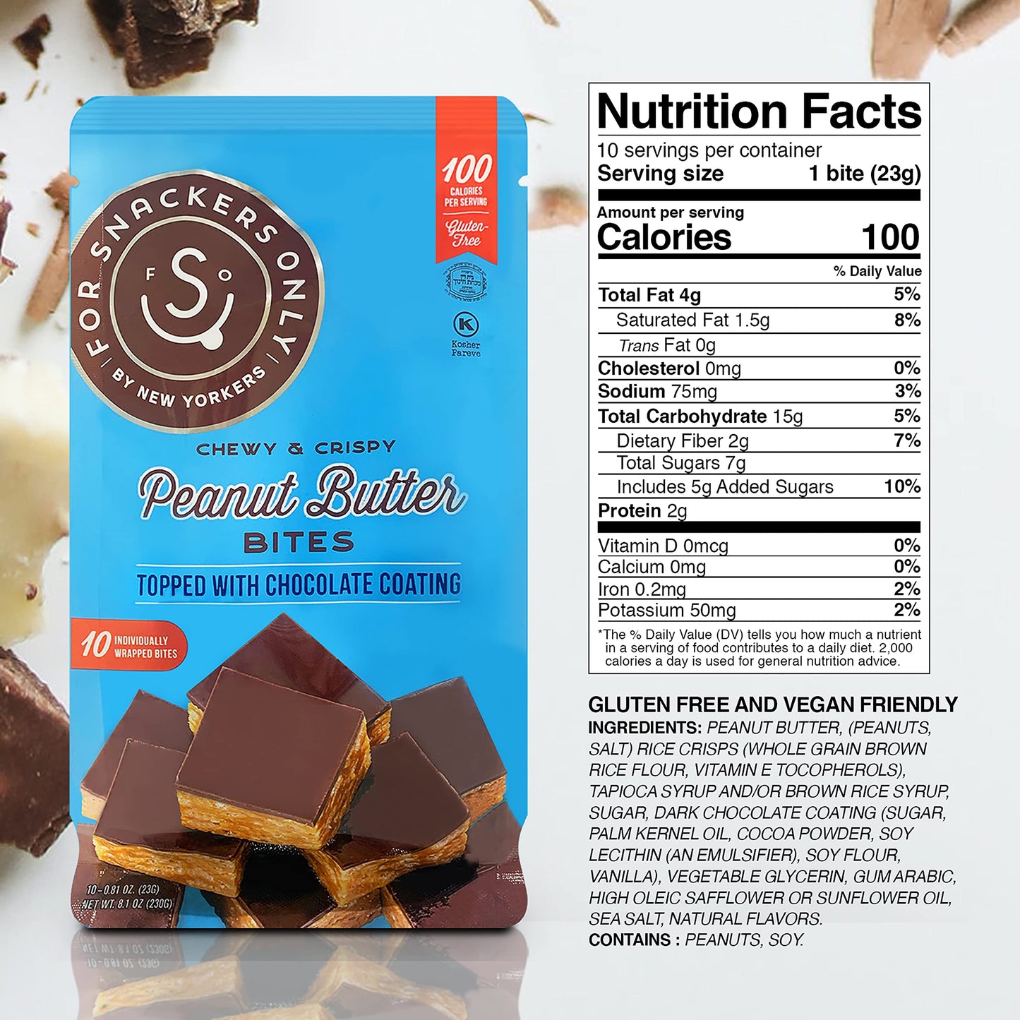 For Snackers Only Peanut Butter Bites - Gluten Free, Vegan, Dairy Free - 30 Individually Wrapped - 10 Count (Pack of 3)
