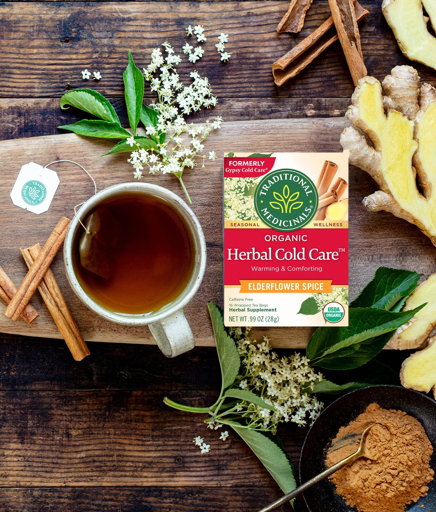 Traditional Medicinals Organic Herbal Cold Care Elderflower Spice Herbal Tea, Warm & Comforting Seasonal Wellness, (Pack Of 2) - 32 Tea Bags Total