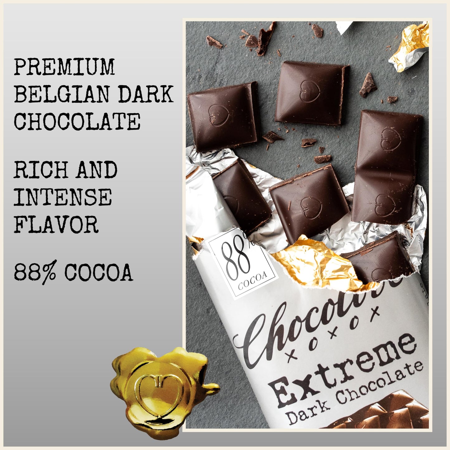 Chocolove Extreme Dark Chocolate Bars, 88% Cocoa, Non-GMO & Gluten-Free, 3.2 oz (12 Pack)