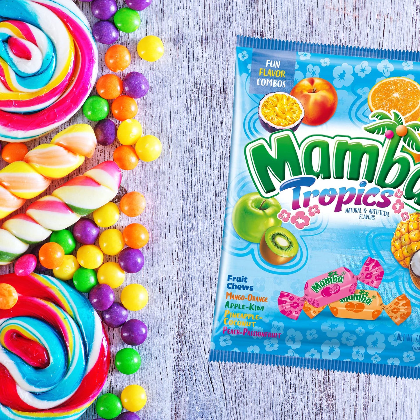 Needzo Mamba Candy Tropics Gift Set Assorted Flavored Fruit Chews, Individually Wrapped Chewy Candies Mixed Flavors Assortment B