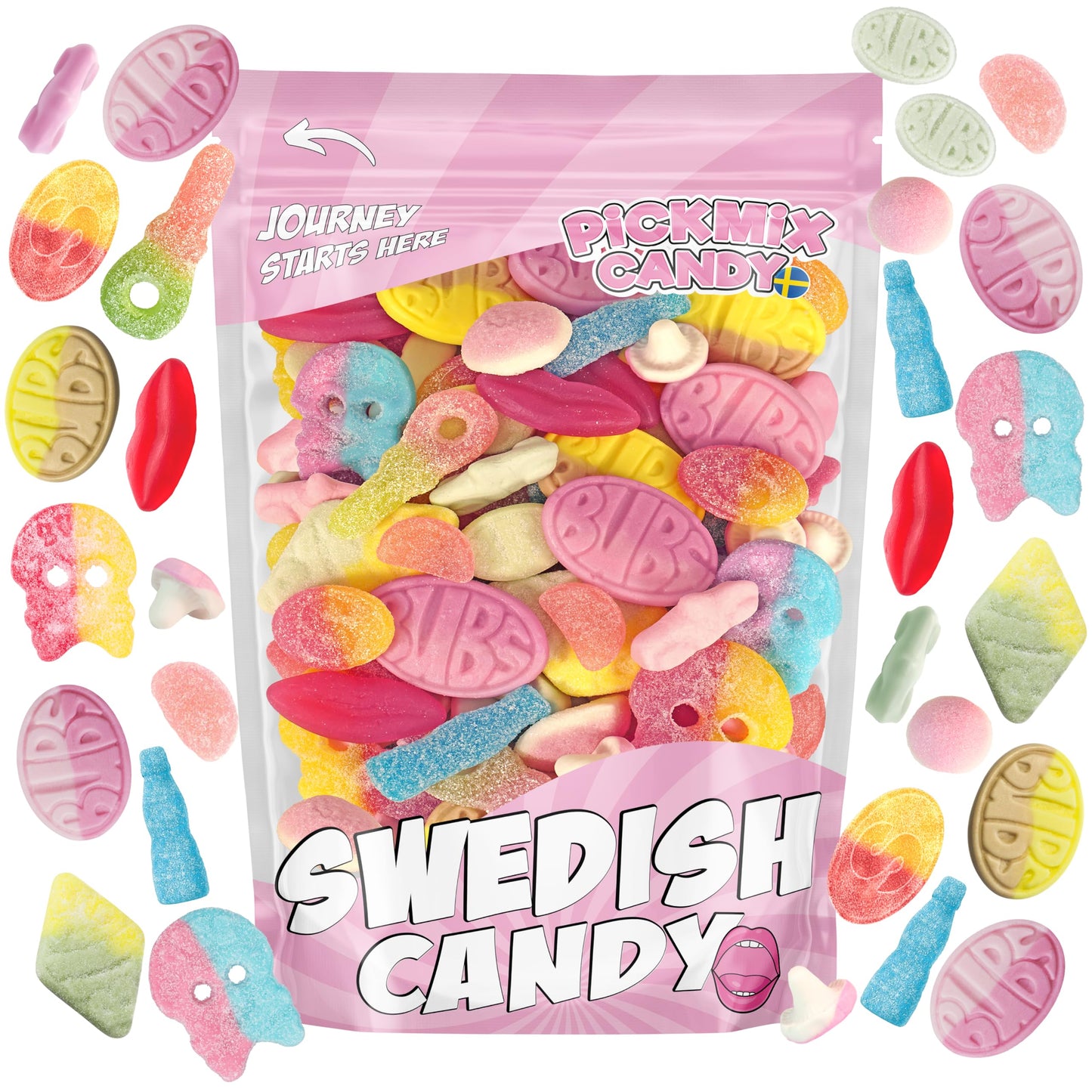 BUBS Swedish Candy Mix 1.5 Pound Bag With 14 Flavor Variety, Sweet and Sour Foam and Gummy Candy - BUBS, Ahlgrens Bilar, S-Mrke,