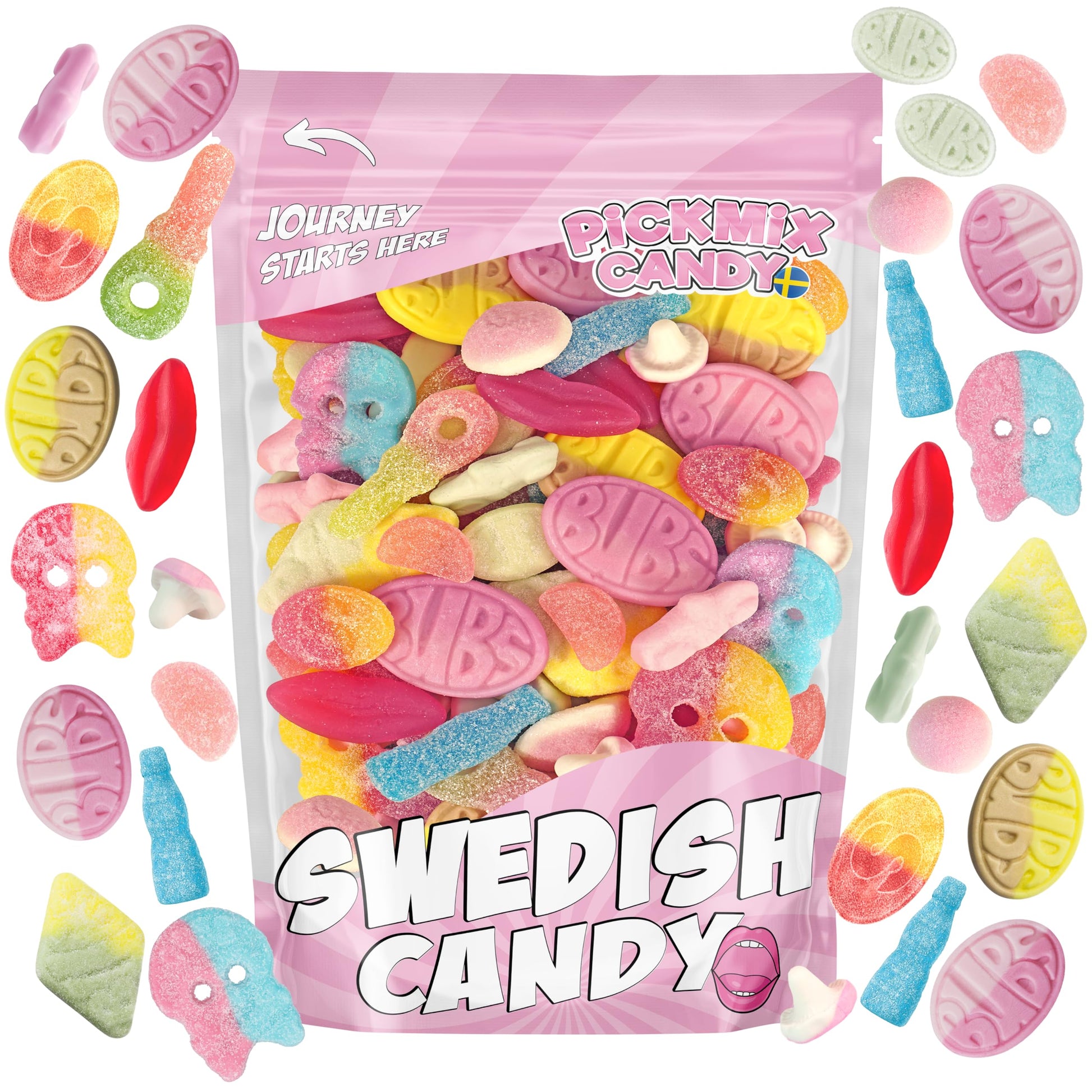 BUBS Swedish Candy Mix 1.5 Pound Bag With 14 Flavor Variety, Sweet and Sour Foam and Gummy Candy - BUBS, Ahlgrens Bilar, S-Mrke,